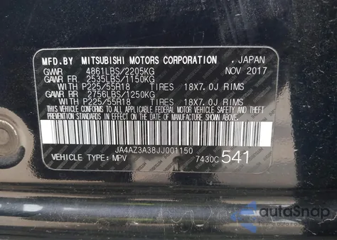 2018 Mitsubishi Outlander Es z USA, uszkodzony, nr VIN JA4AZ3A38JJ001150